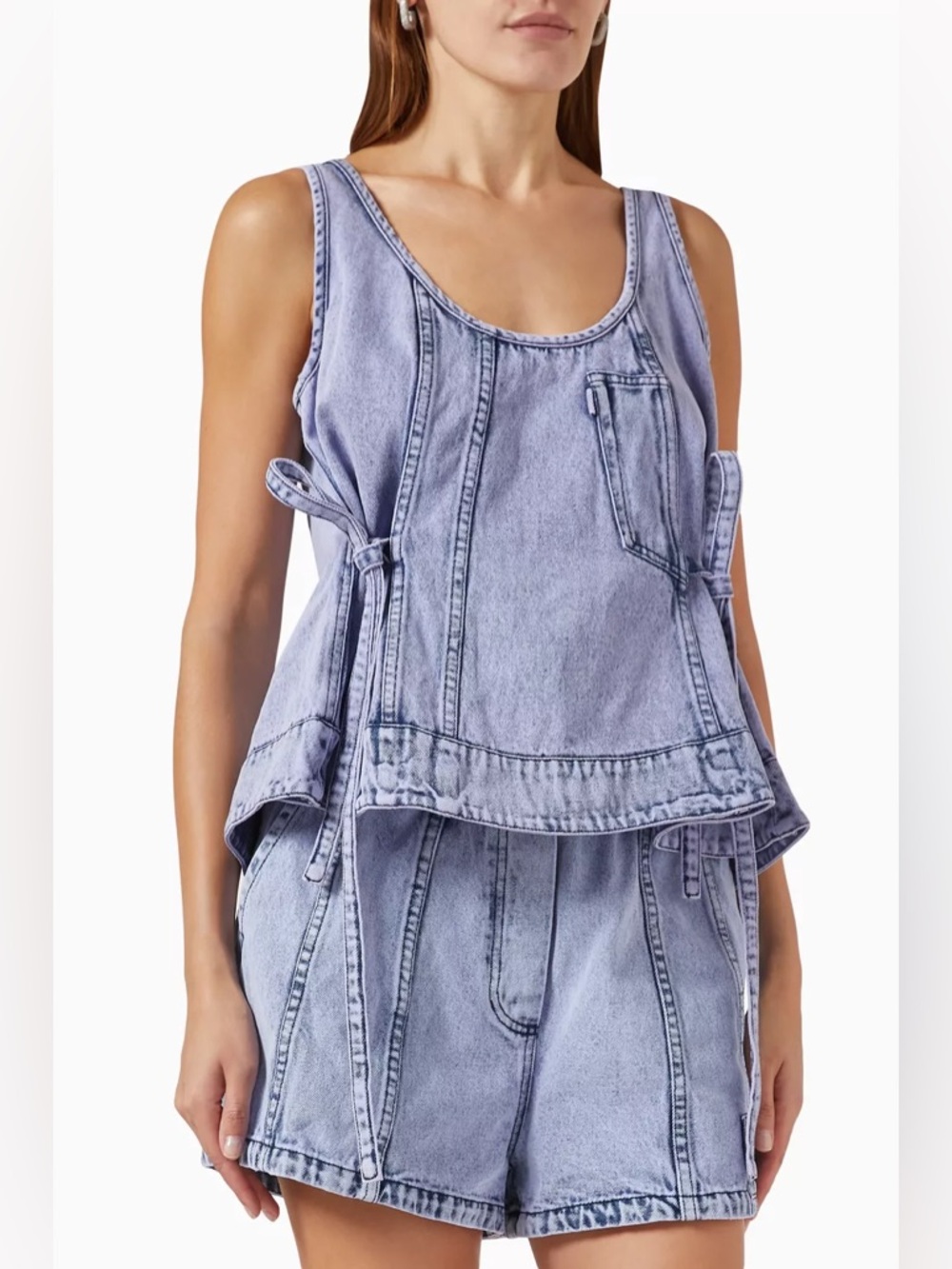 NWT 3.1 Phillip Lim Overdyed Denim Tank Top Blue Tie Side Peplum Pocket Small